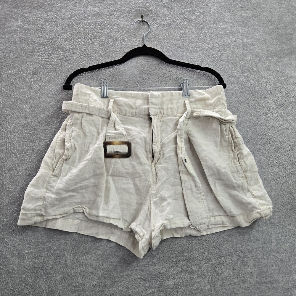 Christian Siriano Women Shorts Large White Linen Buckle 2" Inseam